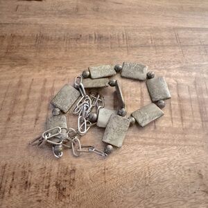 Joan rivers long necklace silver metal and gray green square stones NEW NWT